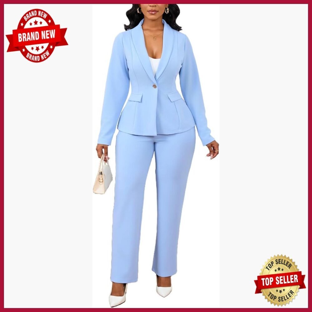 Women's 2-Piece Pant Suit Set Blazer Straight Leg Pantsuit Professional Office